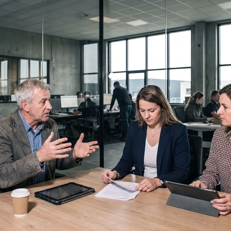 Un candidat senior échange avec deux recruteuses lors d'un entretien d'embauche.