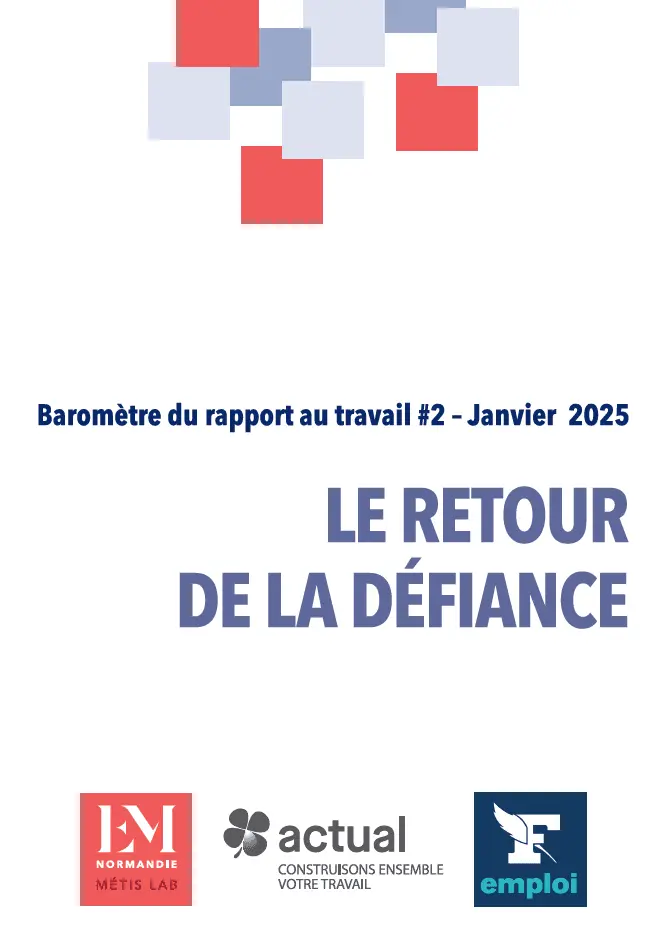 Couverture du Baromètre du rapport au travail #2 (janvier 2025) intitulé "Le retour de la défiance".