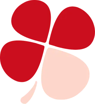 Trèfle du logo Actual composé de trois pétales rouges et d'un pétale rose clair.