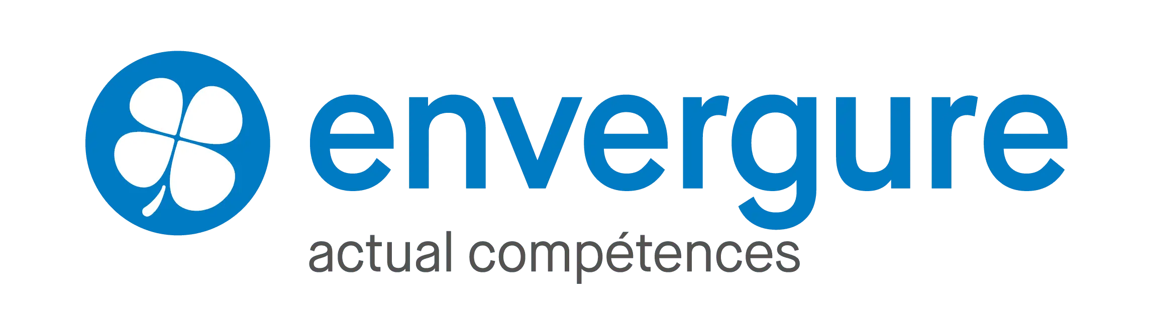 Logo Envergure actual compétences, composé d'un trèfle à quatre feuilles blanc dans un cercle bleu.